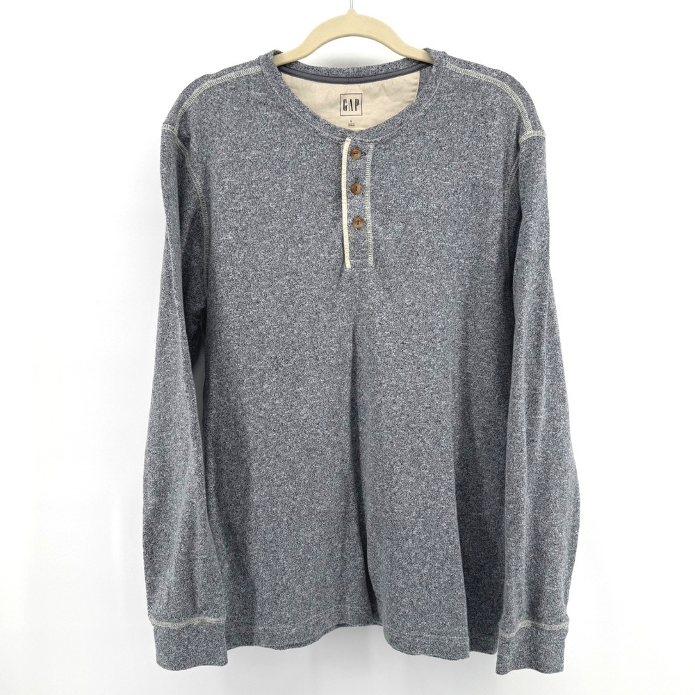Gap Henley Shirt Mens Large Grey Long Sleeve Minimalist Gorpcore Casual Top